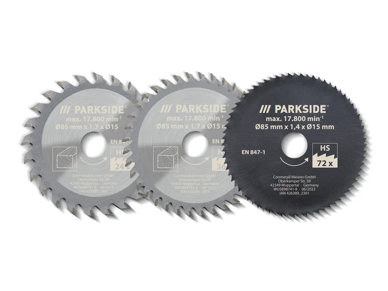 PARKSIDE® Lames de scie circulaire PHKSA 12. Ø 85 mm. 3 pièces