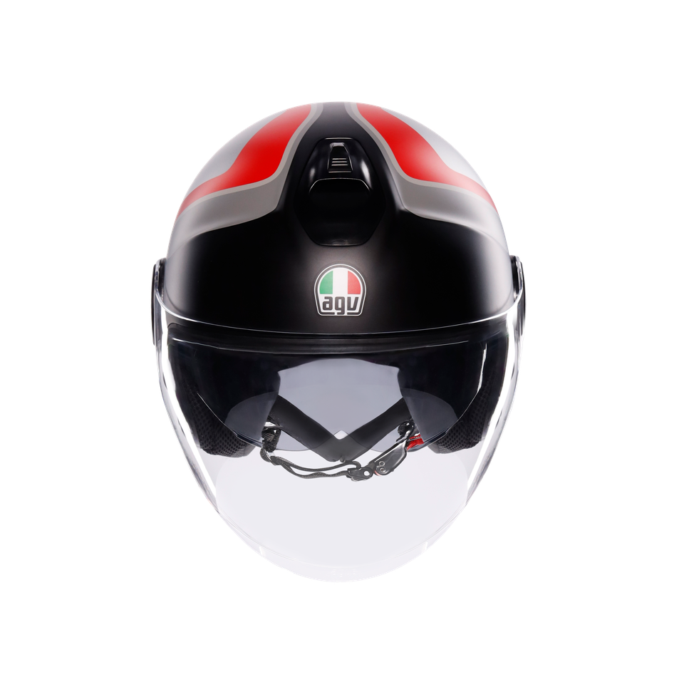 ETERES SCAGLIERI MATT GREY/RED - MOTORBIKE OPEN FACE HELMET E2206