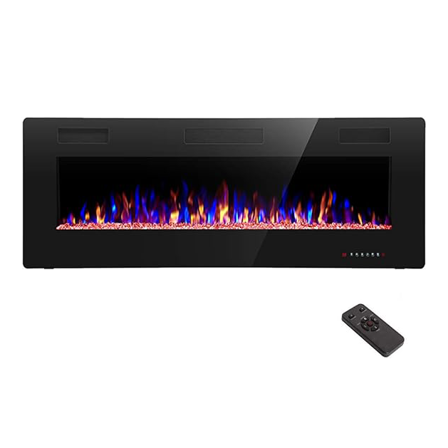 R.W.FLAME Electric Fireplace 50 inch Recessed and Wall Mounted,The Thinnest FireplaceLow Noise, Fit for 2 x 4 6 Stud, Remote Control with Timer,Touch Screen,Adjustable Flame Colors Speed