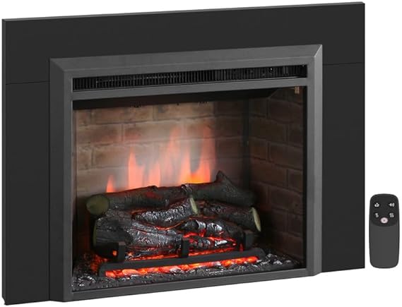 PuraFlame Western Electric Fireplace Insert with Fire Crackling Sound, Remote Control, 750/1500W, Black, 22 53/64 Inches Wide, 20 3/64 Inches High