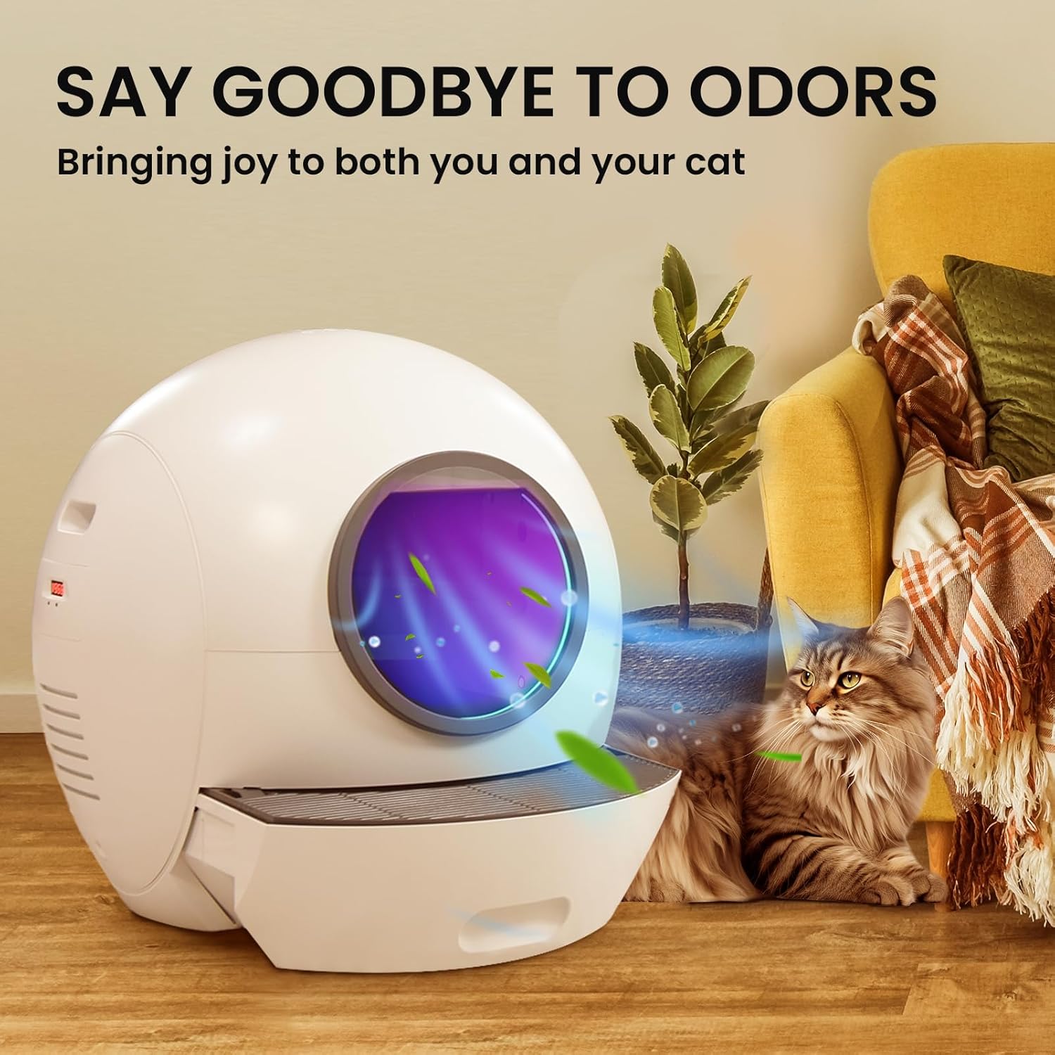 Self Cleaning Litter Box for Cats, Nafcefi Automatic Cat Litter Box Self Cleaning Extra Large, Robot Litter Box Self Cleaning App Control/Odor Removal/Safety Protection Litter Box