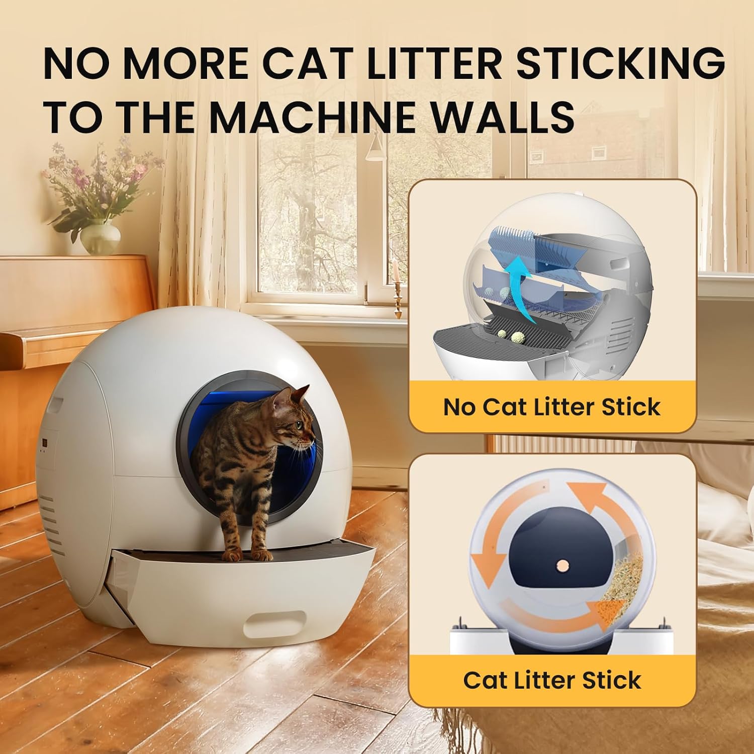 Self Cleaning Litter Box for Cats, Nafcefi Automatic Cat Litter Box Self Cleaning Extra Large, Robot Litter Box Self Cleaning App Control/Odor Removal/Safety Protection Litter Box