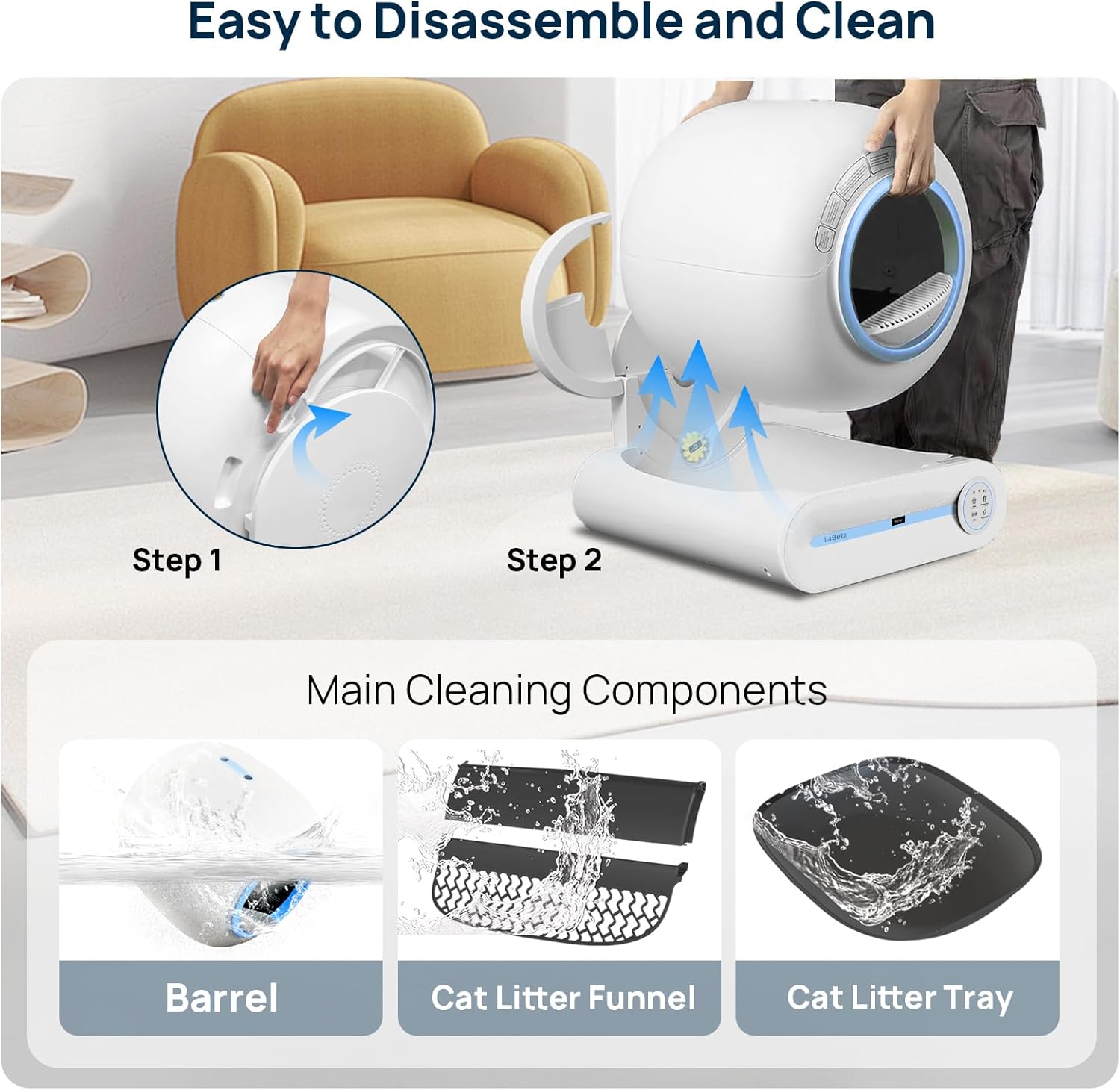 Self Cleaning Litter Box, Upgraded Automatic Cat Litter Box with Mat, 68L+9L Large Capacity Litter Box Robot, Suitable for Multiple Cats, APP Control