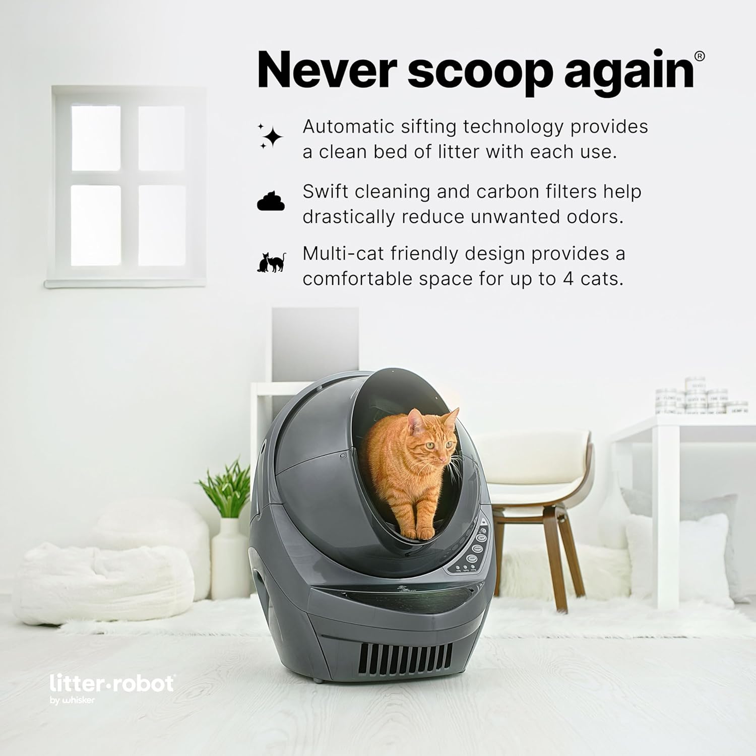 Litter-Robot 3 Connect Core Bundle by Whisker, Grey - Includes Automatic, Self-Cleaning Litter Box, LitterTrap Mat, Fence, Ramp, 25 Liners, 3 Carbon Filters