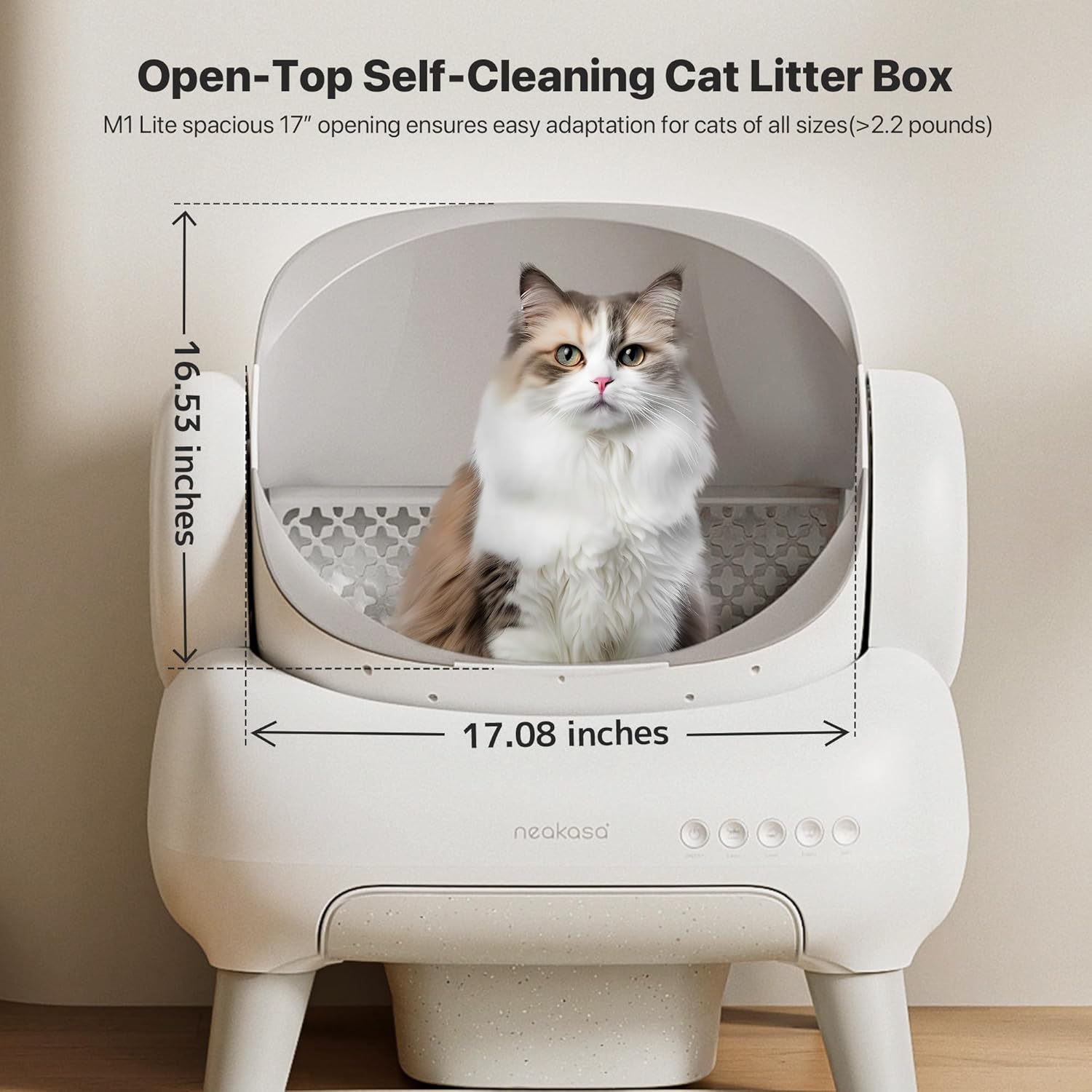 M1 Lite Open-Top Self Cleaning Cat Litter Box, Automatic Cat Litter Box with APP Control, Safety Protection, 1 Roll Waste Bag