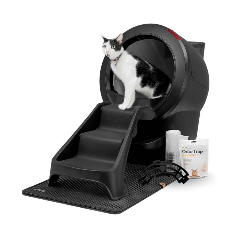 Litter-Robot 4 Total Bundle by Whisker (Black) - Automatic, Self-Cleaning Cat Litter Box, Includes Litter-Robot 4, LitterHopper, 6 OdorTrap Pack Refills, 50 Waste Drawer Liners, Ramp, Mat & Fence