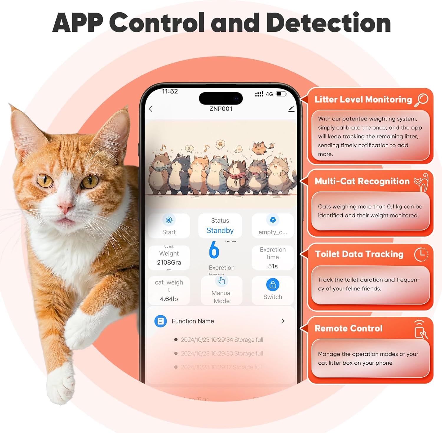 Self Cleaning Cat Litter Box - 80L Large Automatic Litter Box, Multi cat can use, 1 Roll Garbage Bags, App Control, Automatic Cat Litter Box Self Cleaning, aWhite