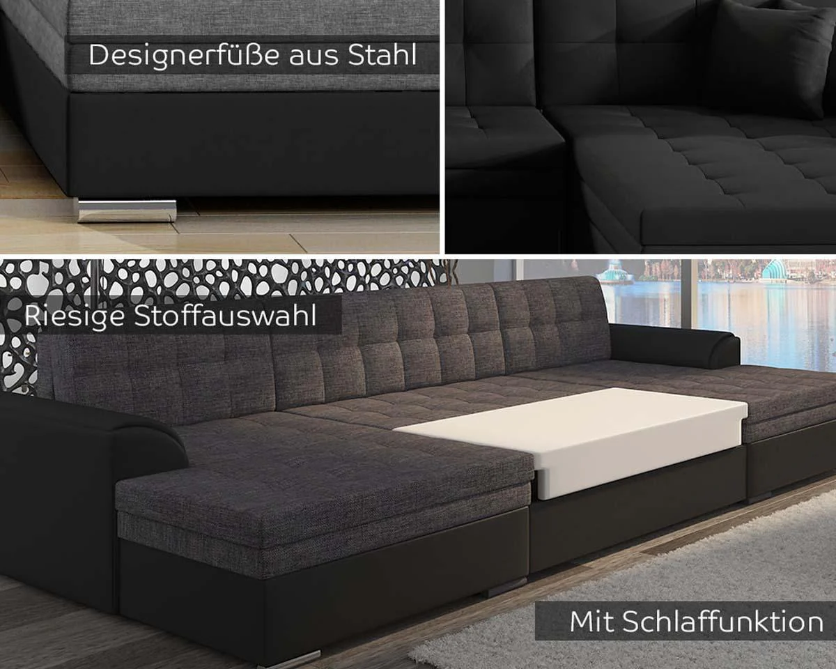 Vento Wohnlandschaft 355 x 165 cm Hellgrau / Weiß (Webstoff / Kunstleder)