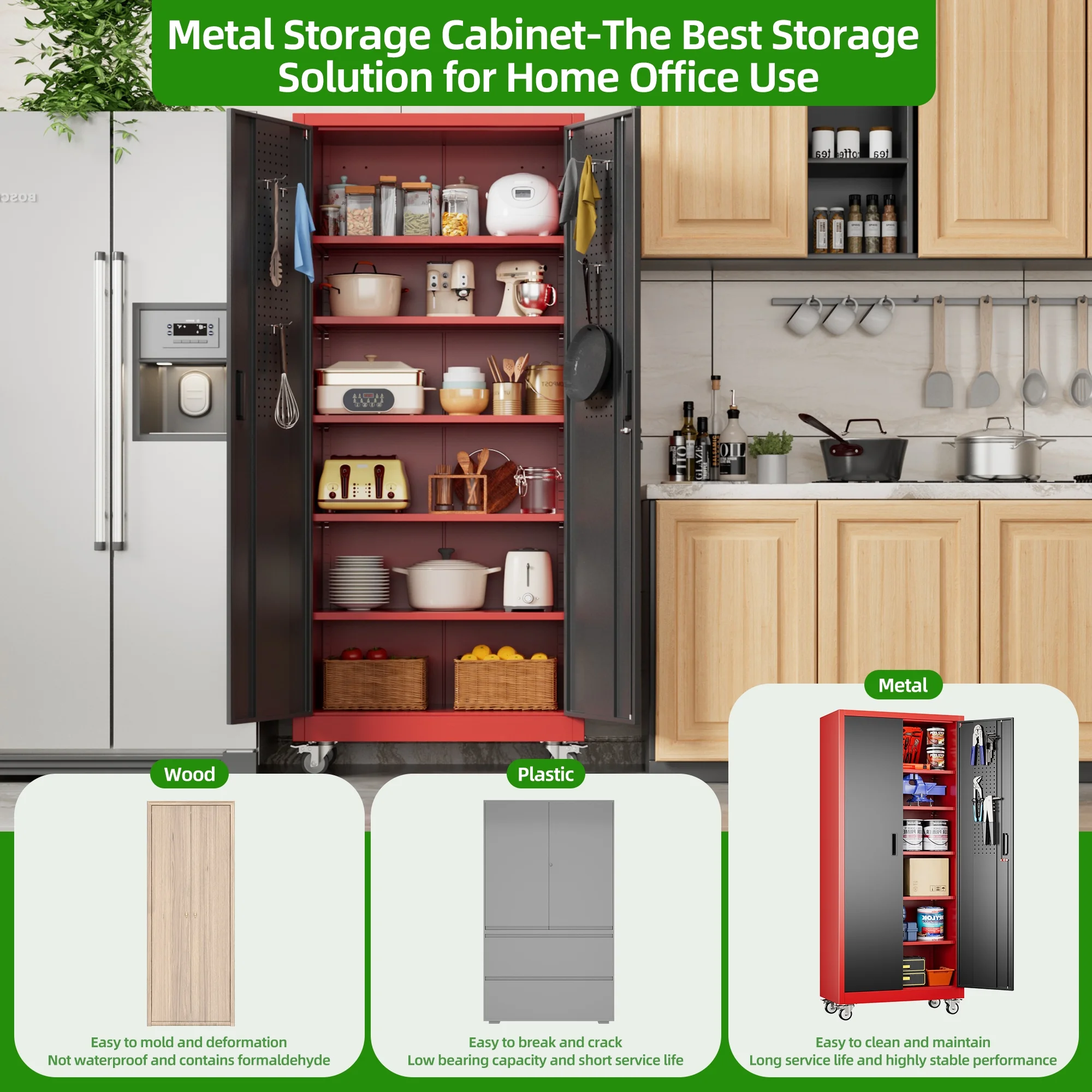 SUPEER Metal Rolling Storage Cabinets with Locking Doors and 5 Adjustable Shelves, Steel Garage Storage Cabinet for Garage, Office, Classroom, Assemble Required(Black)