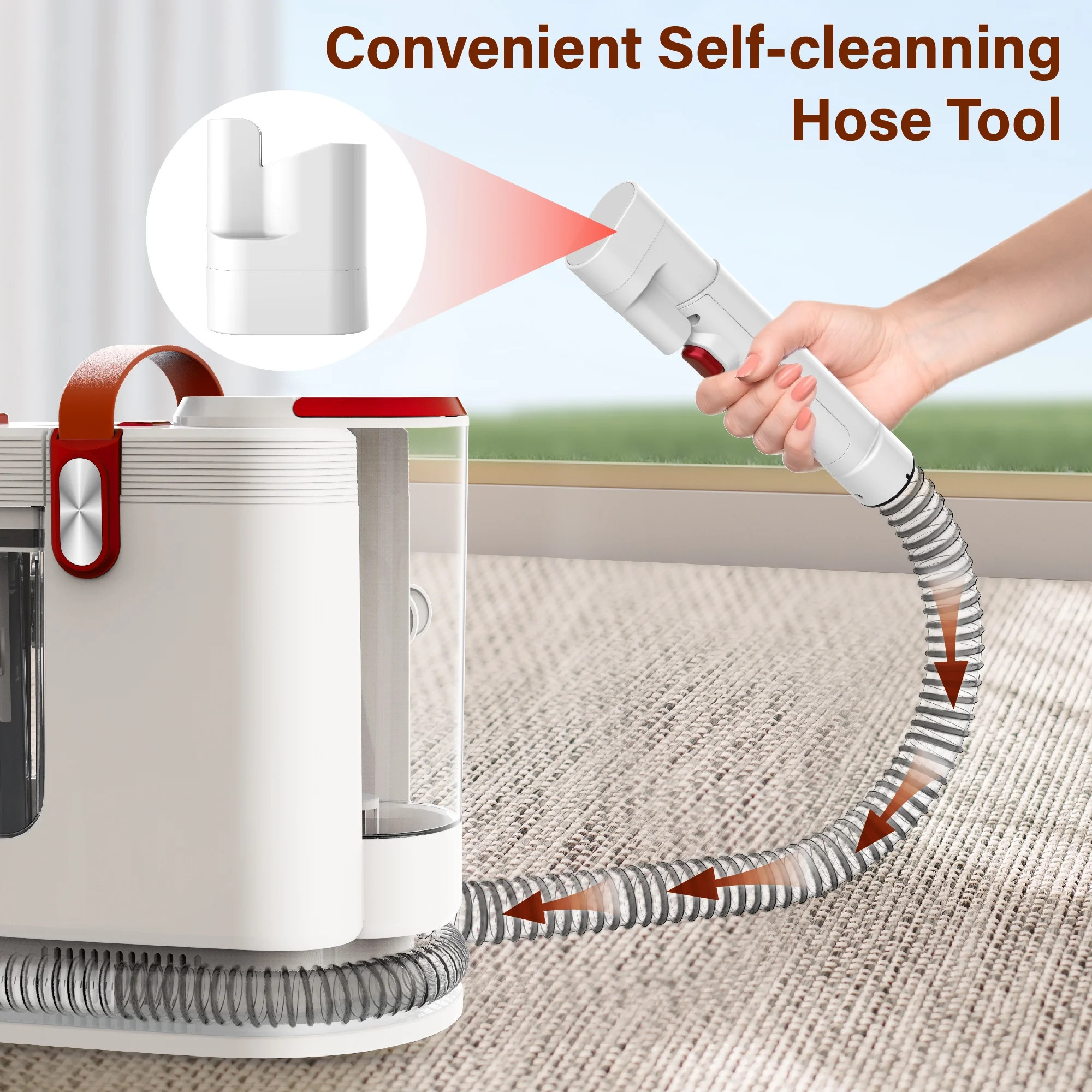 WHALL Portable Carpet Cleaner Machine with Wide Path Tool, Self-Cleaning for Pet Stains and Seats