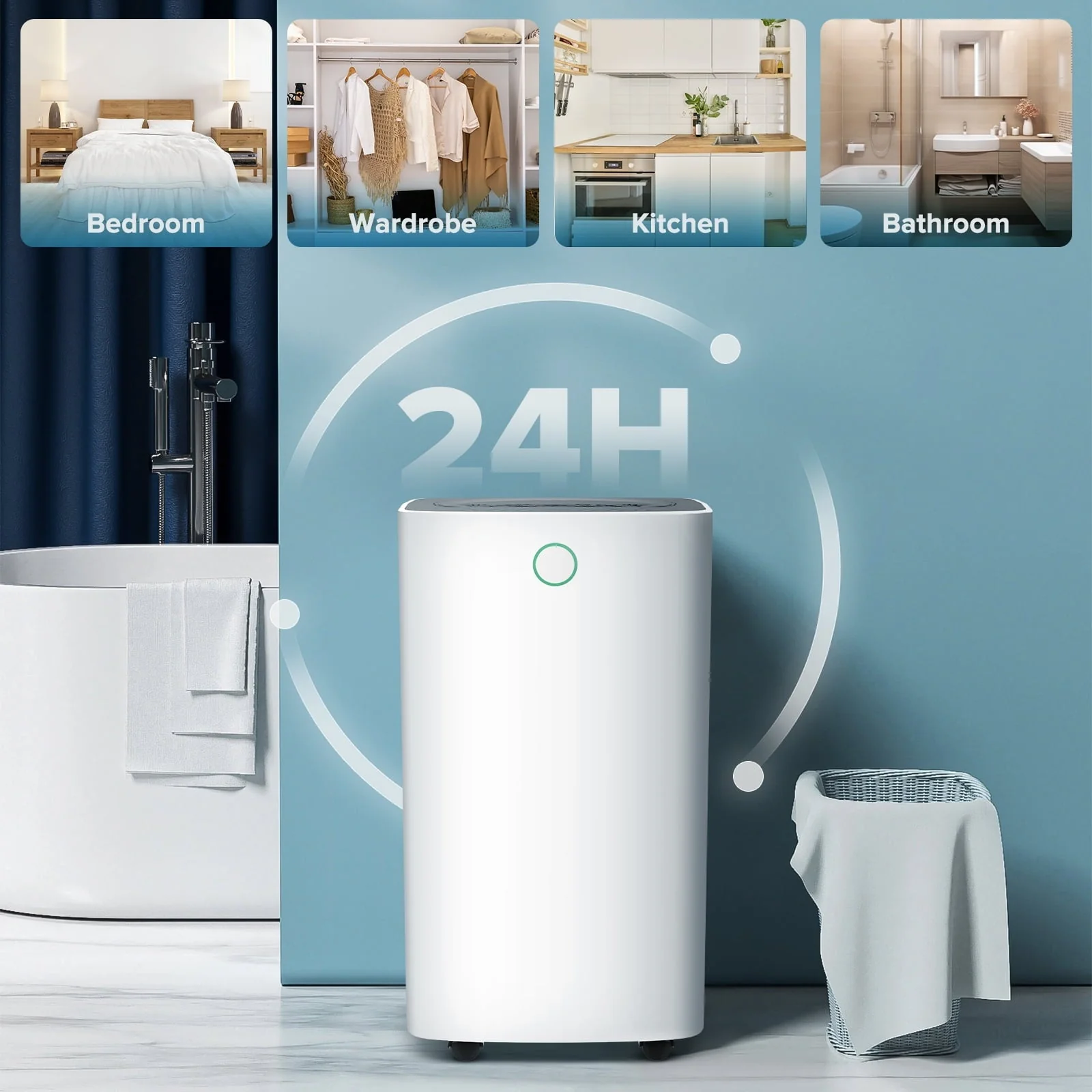 KISSAIR 30 Pint Dehumidifiers, 1000 Sq. Ft Dehumidifier with Drain Hose, 0.53 Gallon Water Tank, 3 Operation Modes, 24H Timer, Portable Dehumidifier for Basement/Bathroom/Laundry Room