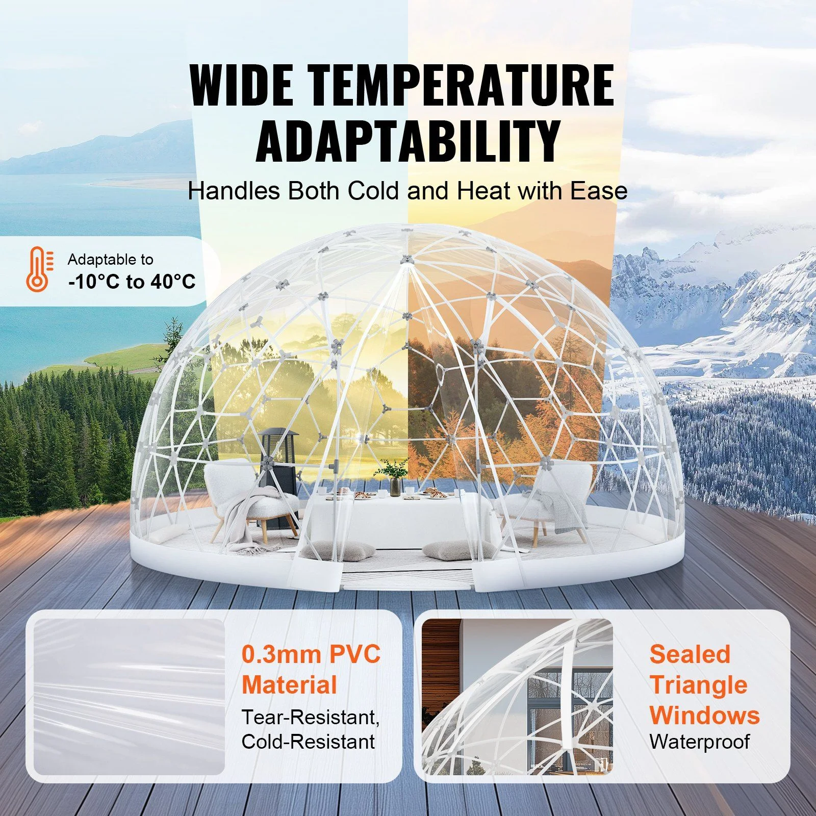 Clear View 9.5FT Bubble Dome Tent - Weather-Resistant Outdoor Camping Shelter w/ Transparent Window