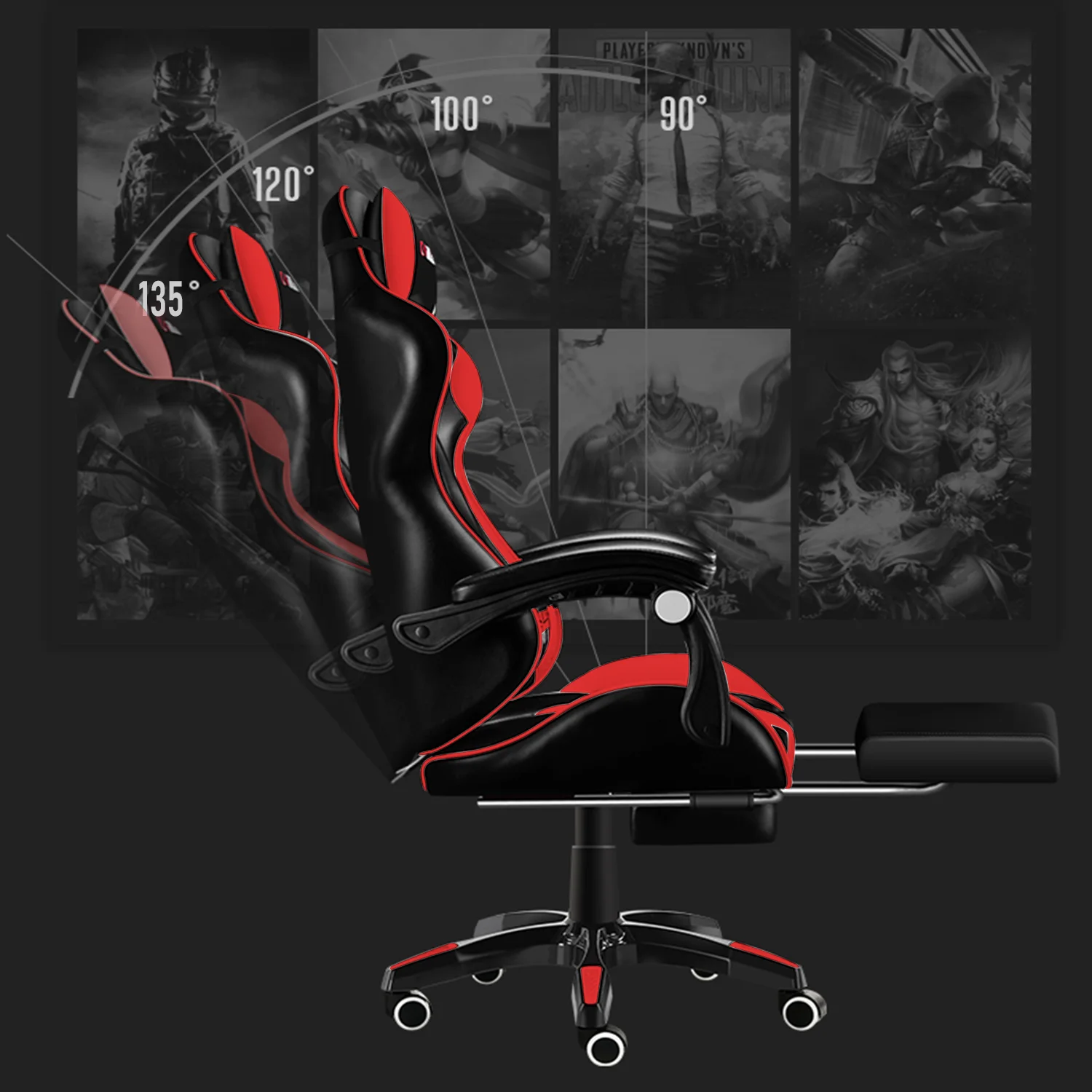 Gaming Chair with Adjustable Footrest,Eighteentek High Back Office Chair with Lumbar Support & Adjustable Headrest Video Game Chairs for Adults Black