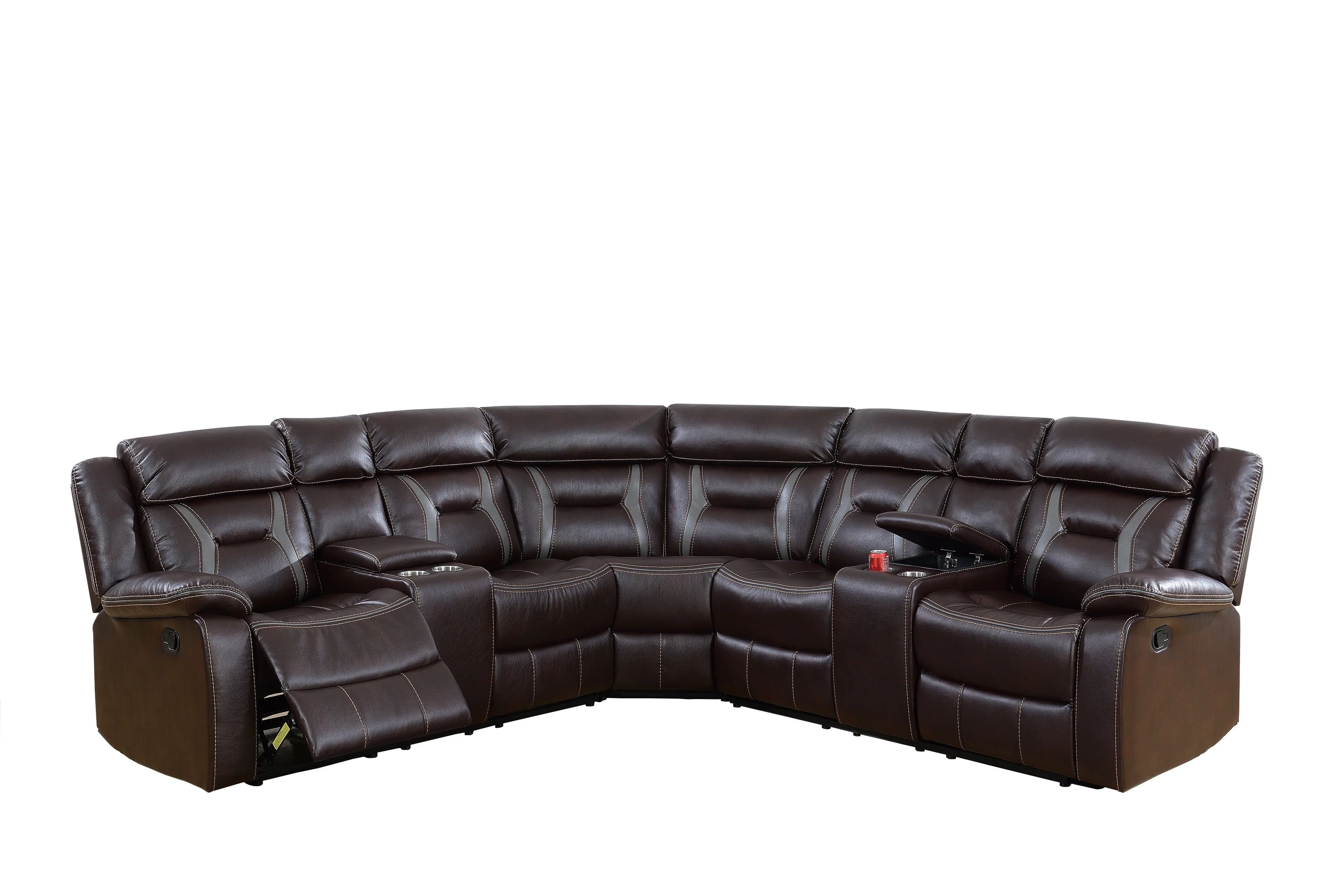 Living Room 3pcs Reclining Motion Sectional Sofa Gel Leatherette Loveseat Console Corner Wedge Dark Brown Cushion Couch