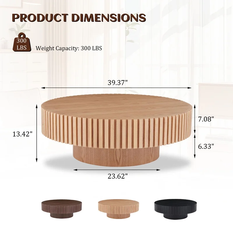 FFH 43.7 inch Oval Coffee Table for Living Room,Handcraft Rustic Corner Coffee Table Nature Wood Relief Sturdy Pedestal for Apartmen,Side Table Centre Table,Nature Wood