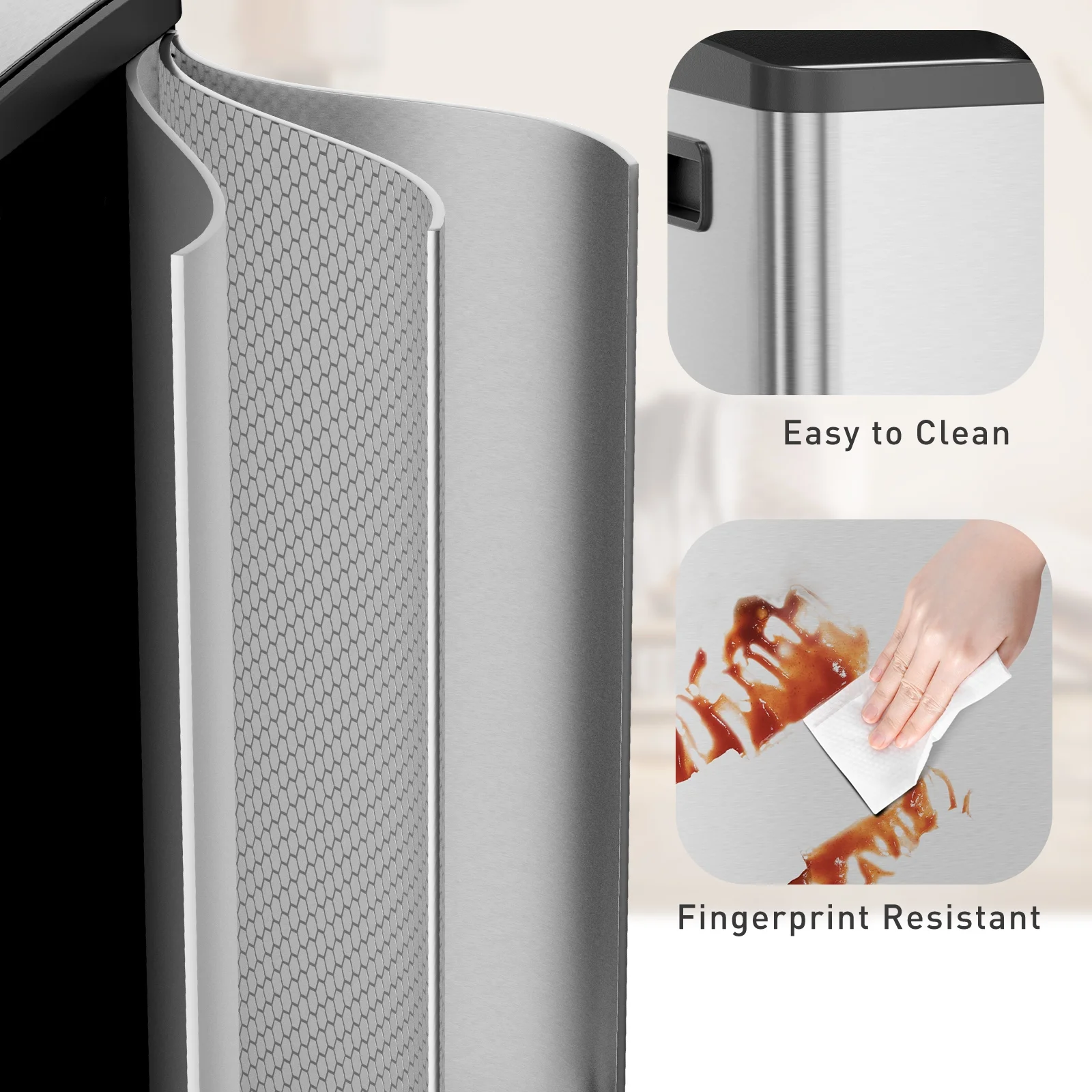 GIANNA Kitchen Trash Can with Soft-Close Foot Pedal, 60 Liter Large Stainless Waste Bin, For Home Kitchen Office, Silver