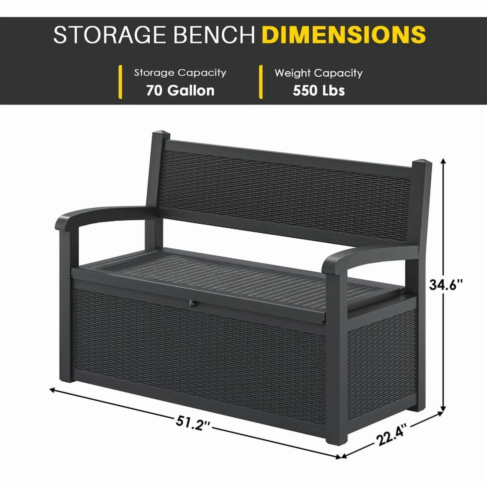 Bifanuo 70 Gallon Storage Bench Deck Box for Patio Furniture with Armrest Bench Outdoor Storage Water-Resistant Deck Box for Garden Tools,Pool Storage and Outdoor Cushions,Grey