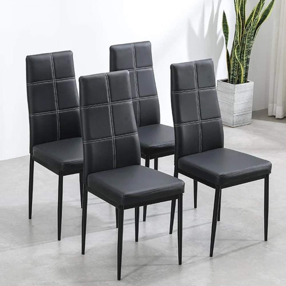 Ktaxon Set of 4 PU Leather Dining Side Chairs with Padded Seat High Back Design Dining Chairs for Kitchen Dining Room Home Furniture, Black