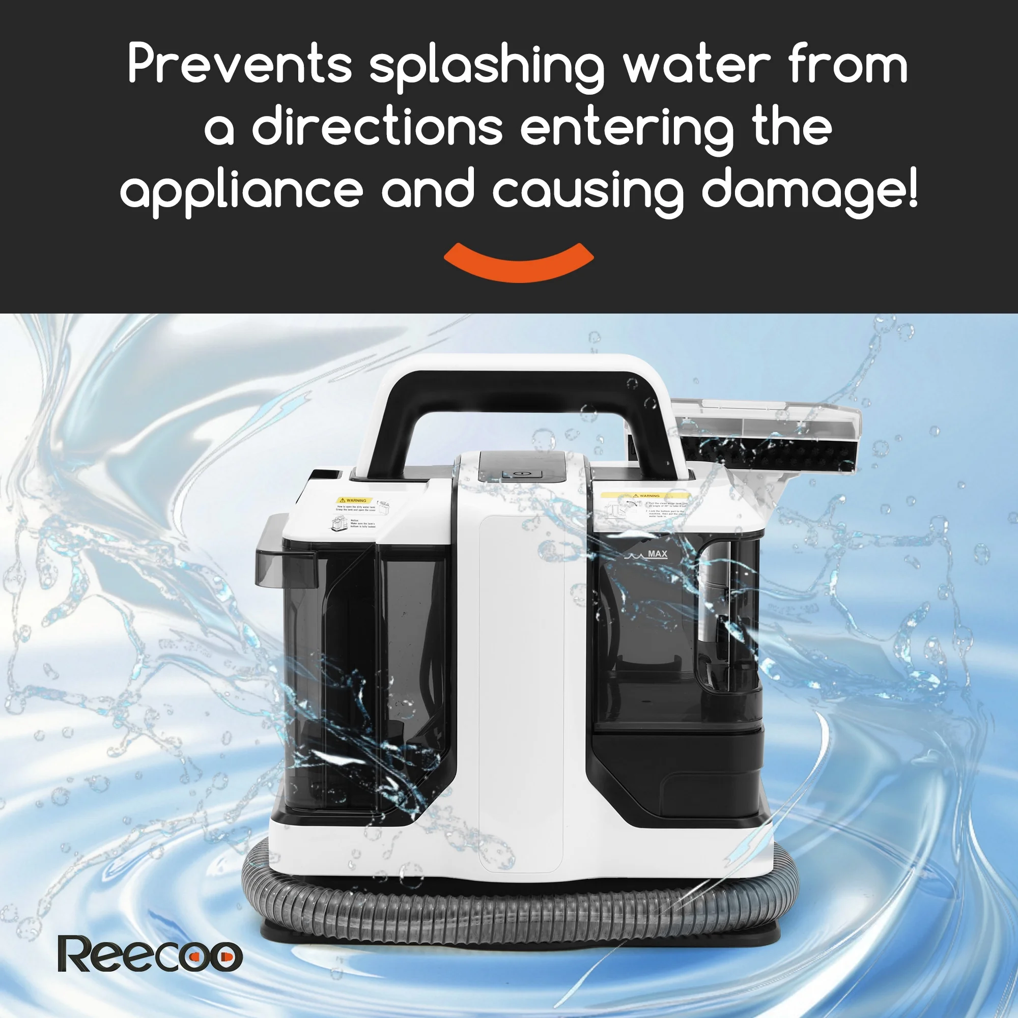 Reecoo W1 Wet/Dry Handheld Carpet Steamer and Upholstery Cleaner with Brushes for Couch, Carpet