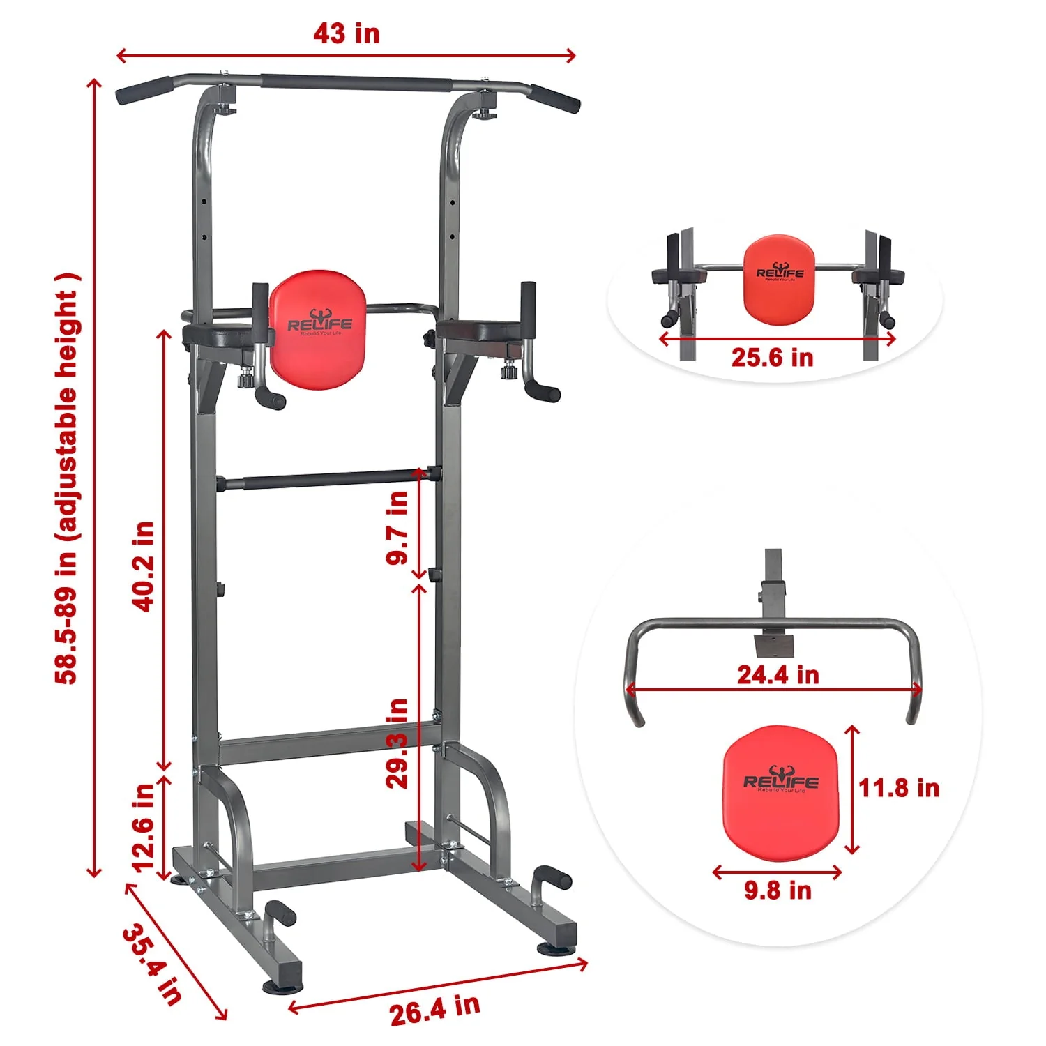Multifunction Power Tower Dip Station Pull up Bar for Home Gym Strength Training Workout RELIFE REBUILD YOUR LIFE