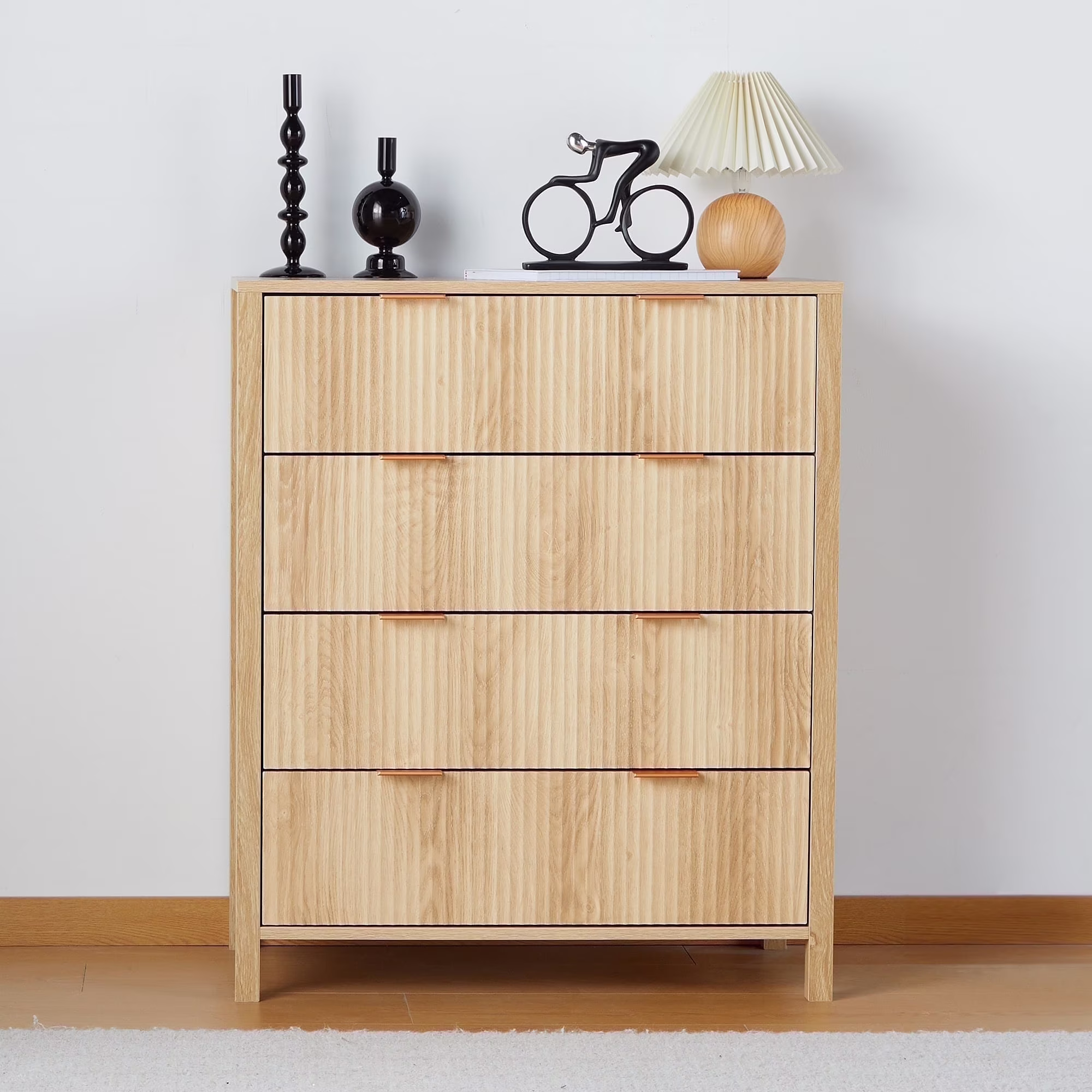 YOCWO Fluted Nightstand for Bedroom Set of 2 , Wood Bedside Table Set of 2 with Drawers, Black