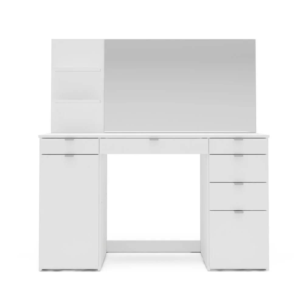 Polifurniture Amelia Modern Makeup Vanity Table with Mirror, White Finish