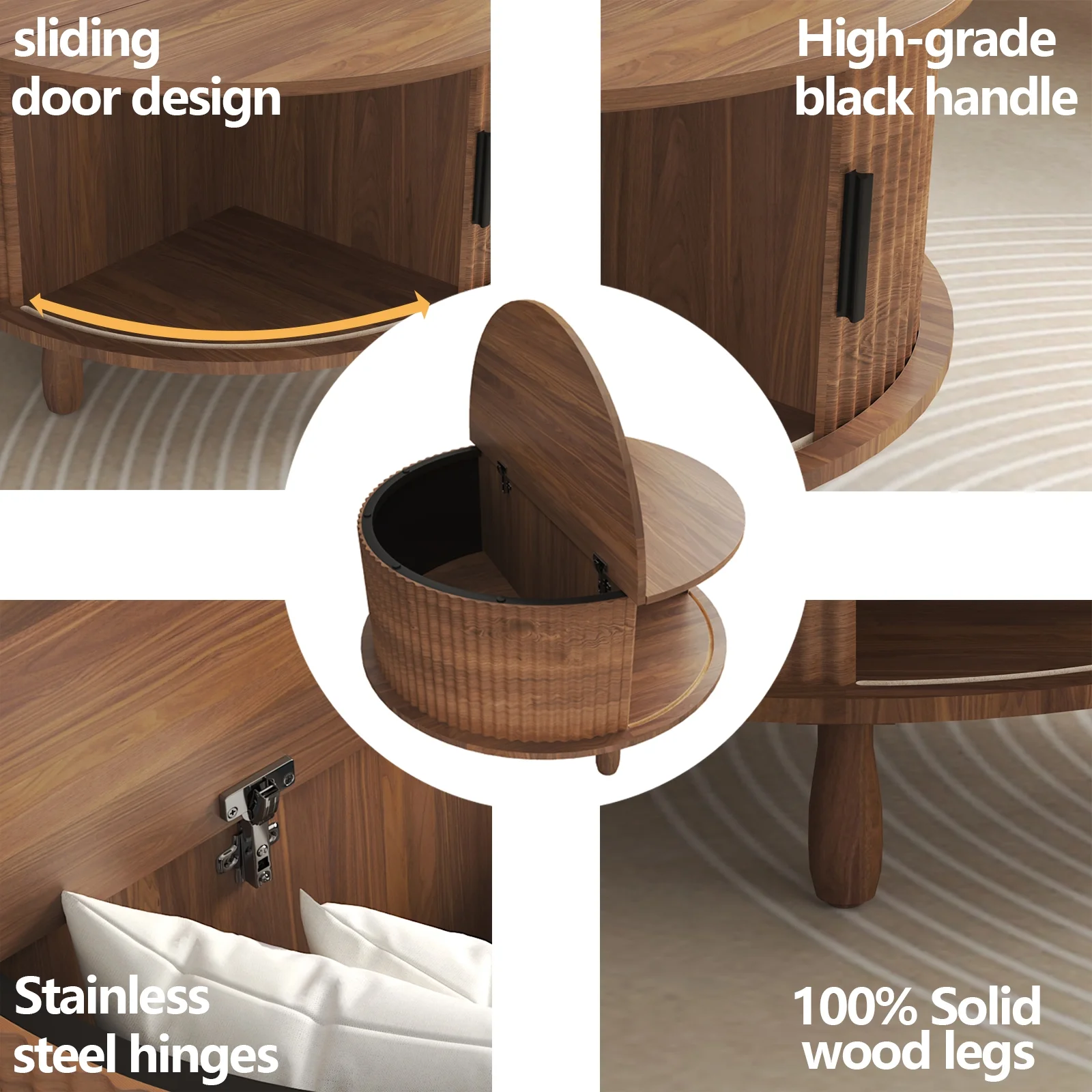 RUMLIVE Round Coffee Table with Storage, 30.7