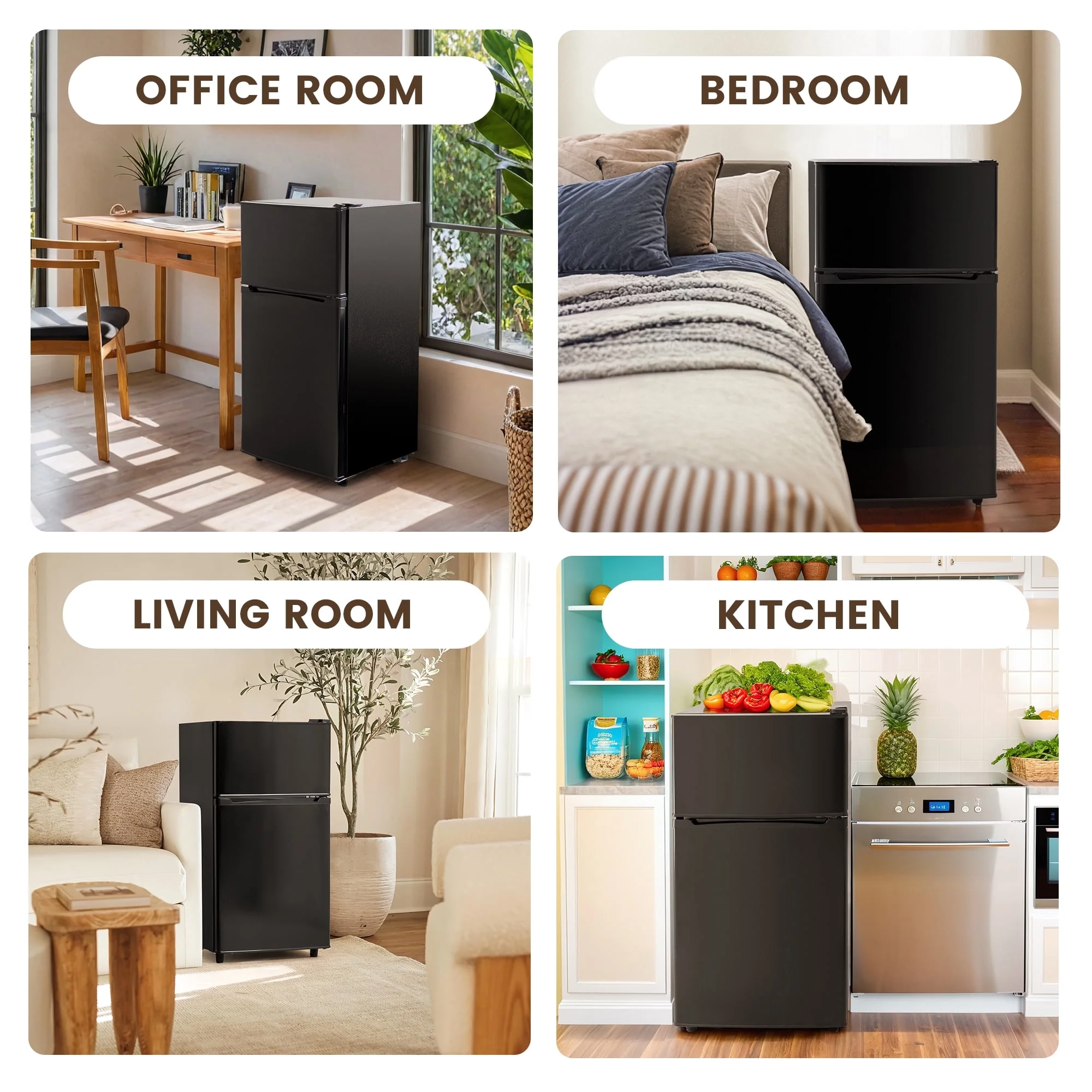 Manastin 3.5 Cu.Ft Mini Fridge with Freezer �C Quiet, Energy-Efficient, and Space-Smart, Black