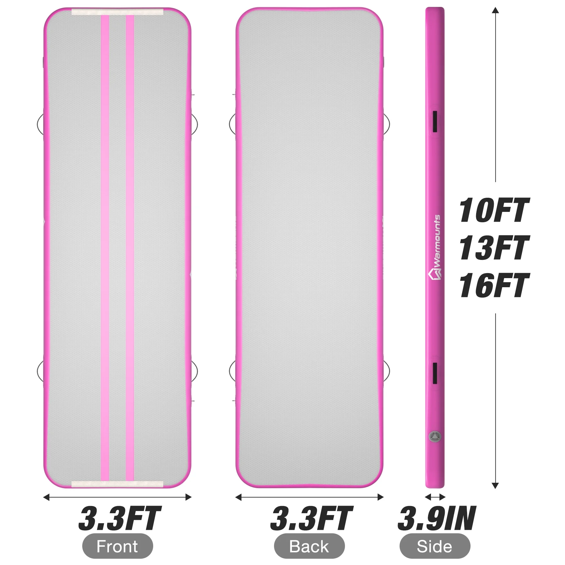 WARMOUNTS Tumbling Mat, 10 ft Inflatable Air Gymnastics Training Mats w/ Electric Pump, 4'' Thick Tumble Track for Home, Gym, Cheerleading, Water, Outdoor