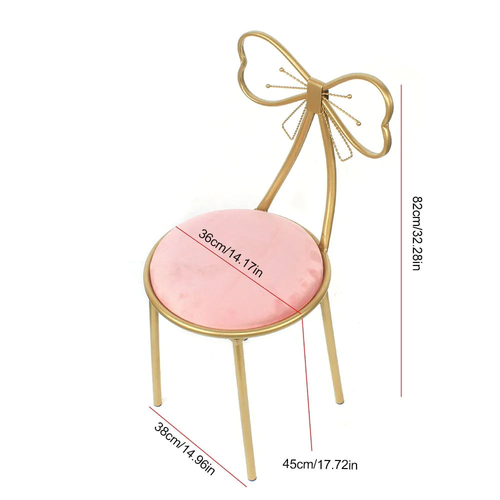 Vanity Stools, Metal Pink and Gold Bow Tie Makeup Dressing Stool Chair for Dressing Room Bedroom