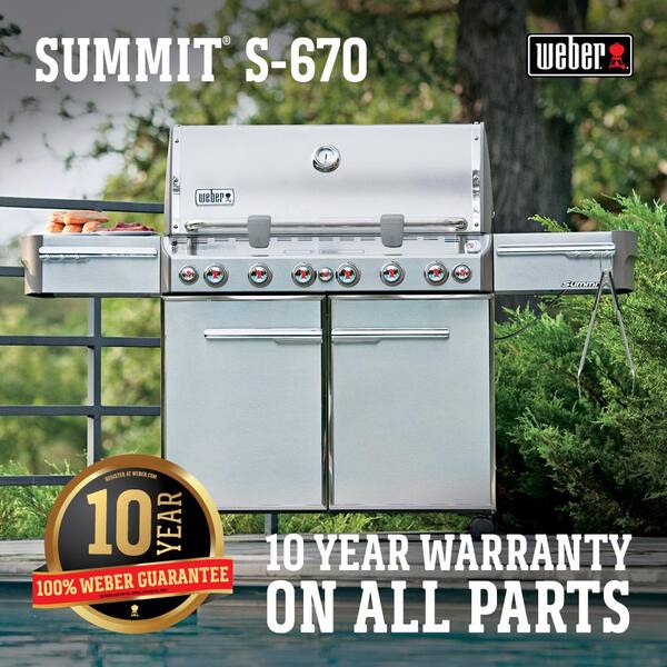 Summit S-670 6-Burner Propane Gas Grill in Stainless Steel with Built-In Thermometer and Rotisserie