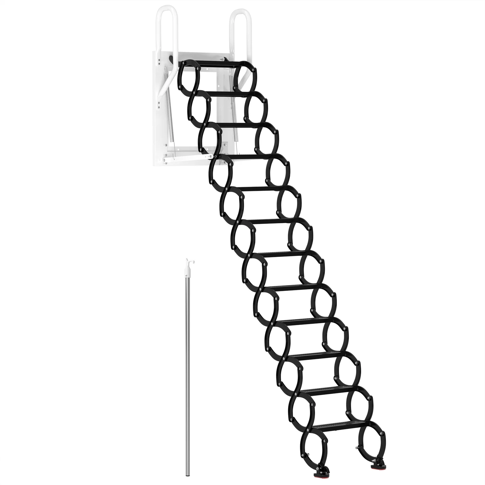 Mad Hornets Wall Mounted Folding Ladder Black Loft Attic Stairs Pull down 12 Steps