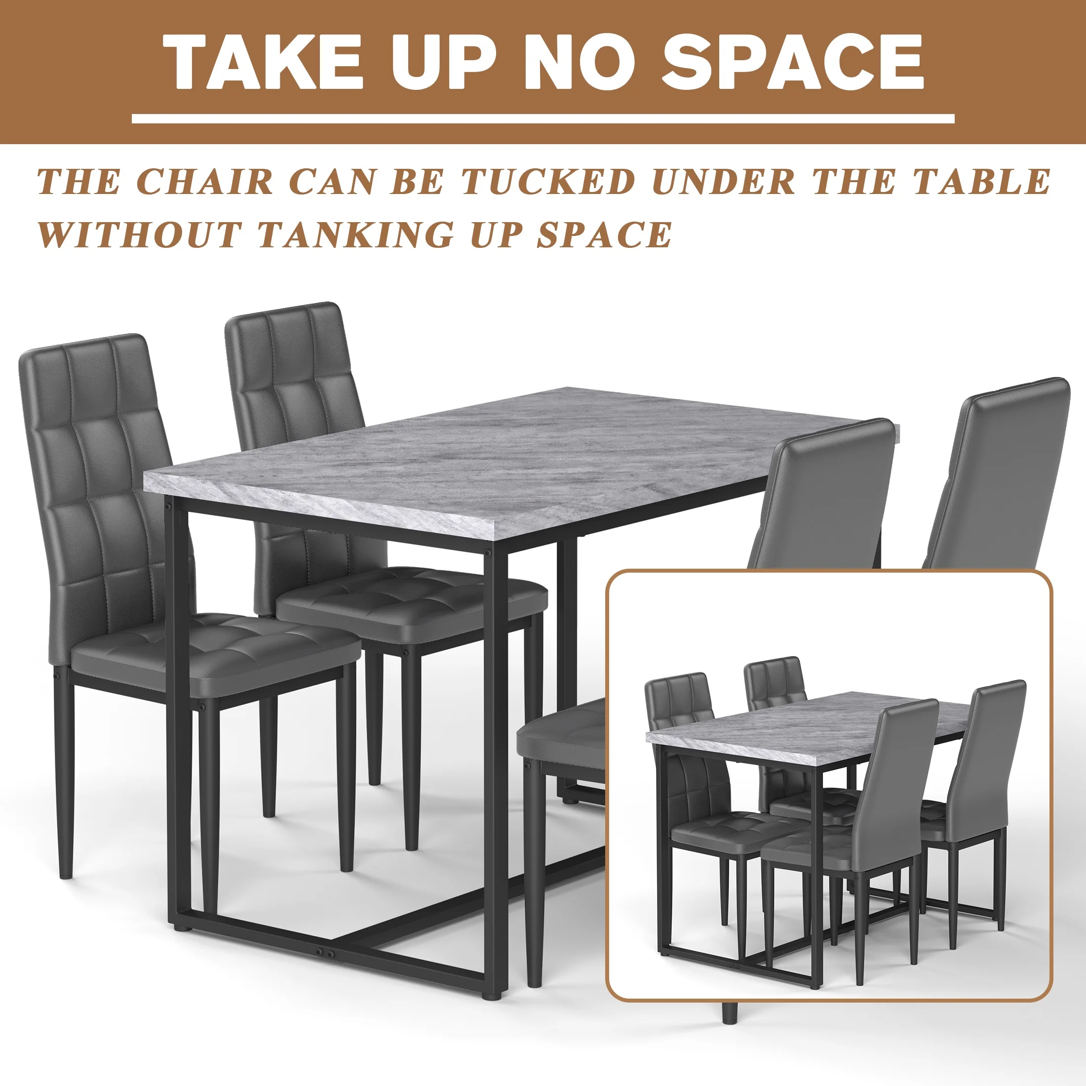 SEGMART Dining Table with 4 High-Back Upholstered Chairs, Modern Dinette Set, Dining Table & Chairs Set for 4 Persons, Small Home Kitchen Dining Table Set, Ideal for Apartment Breakfast Nook