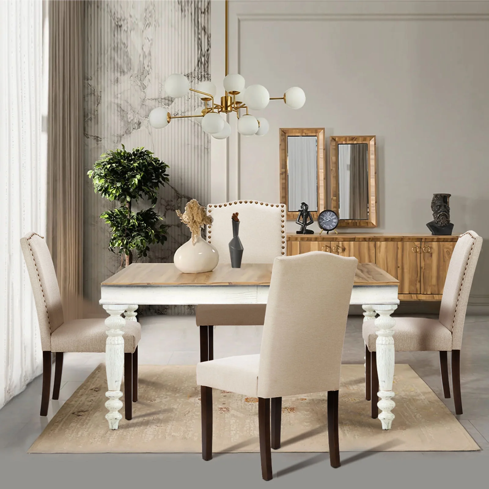 EDX Dining Chairs Set of 2, Parsons Chairs with Nailhead Trim and Wood Legs