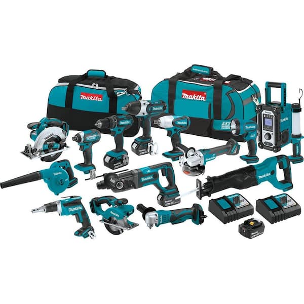 18V LXT Lithium-ion Cordless 15-Piece Combo Kit with (4) Batteries 3.0Ah, Charger and (2) Bags