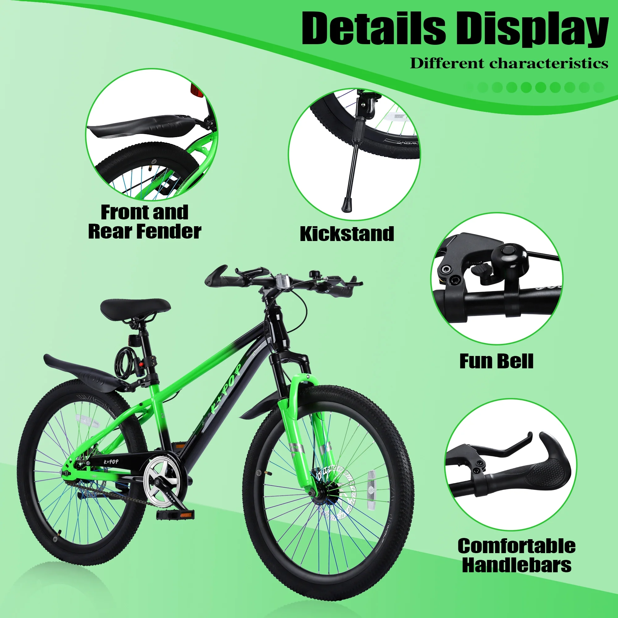 Bstjewey 20/24 Inch Kids Mountain Bike, Dual Disc Brakes, Suspension Fork, Ages 7-12