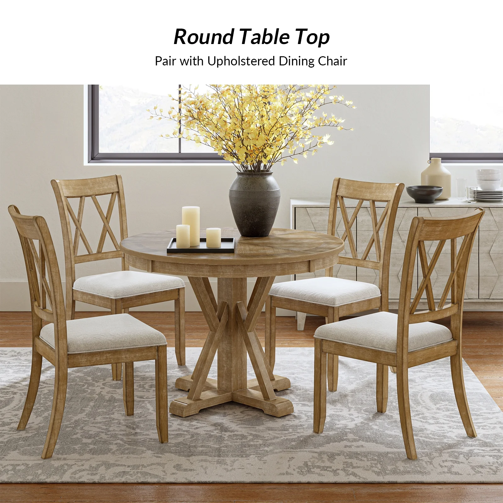 Farmhouse Solid Wood Dining Chairs Upholstered Armless Side Chairs Set of 4 Crossing High Backrest Living Room Kitchen