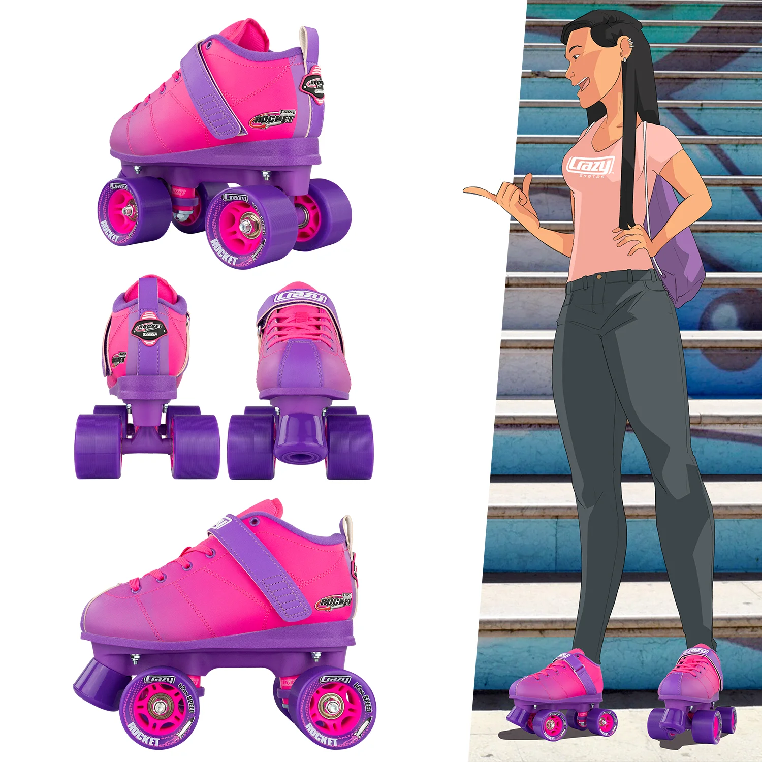 Crazy Skates Rocket Roller Skates - Quad Skates for Women
