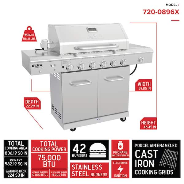 6-Burner Propane Gas Grill in Stainless Steel with Ceramic Searing Side Burner and Rotisserie Kit