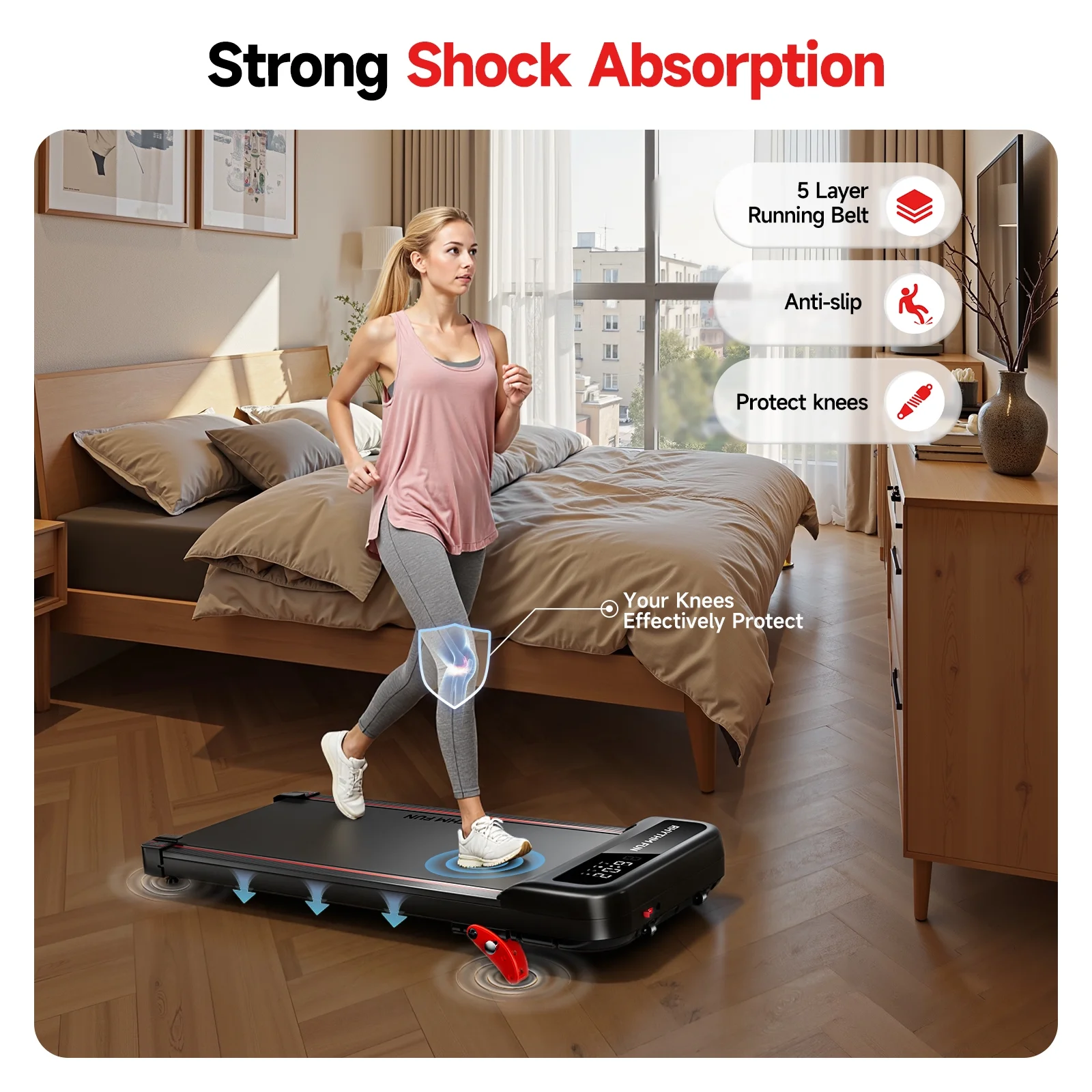 RHYTHM FUN Walking Pad Treadmill with Incline, Under Desk Fitness Machine for Home & Office, 300 lbs Portable, LED Display, Remote Control