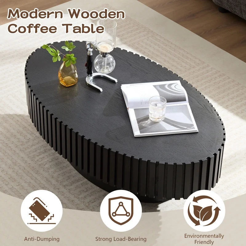 FFH 43.7 inch Oval Coffee Table for Living Room,Handcraft Rustic Corner Coffee Table Nature Wood Relief Sturdy Pedestal for Apartmen,Side Table Centre Table,Nature Wood
