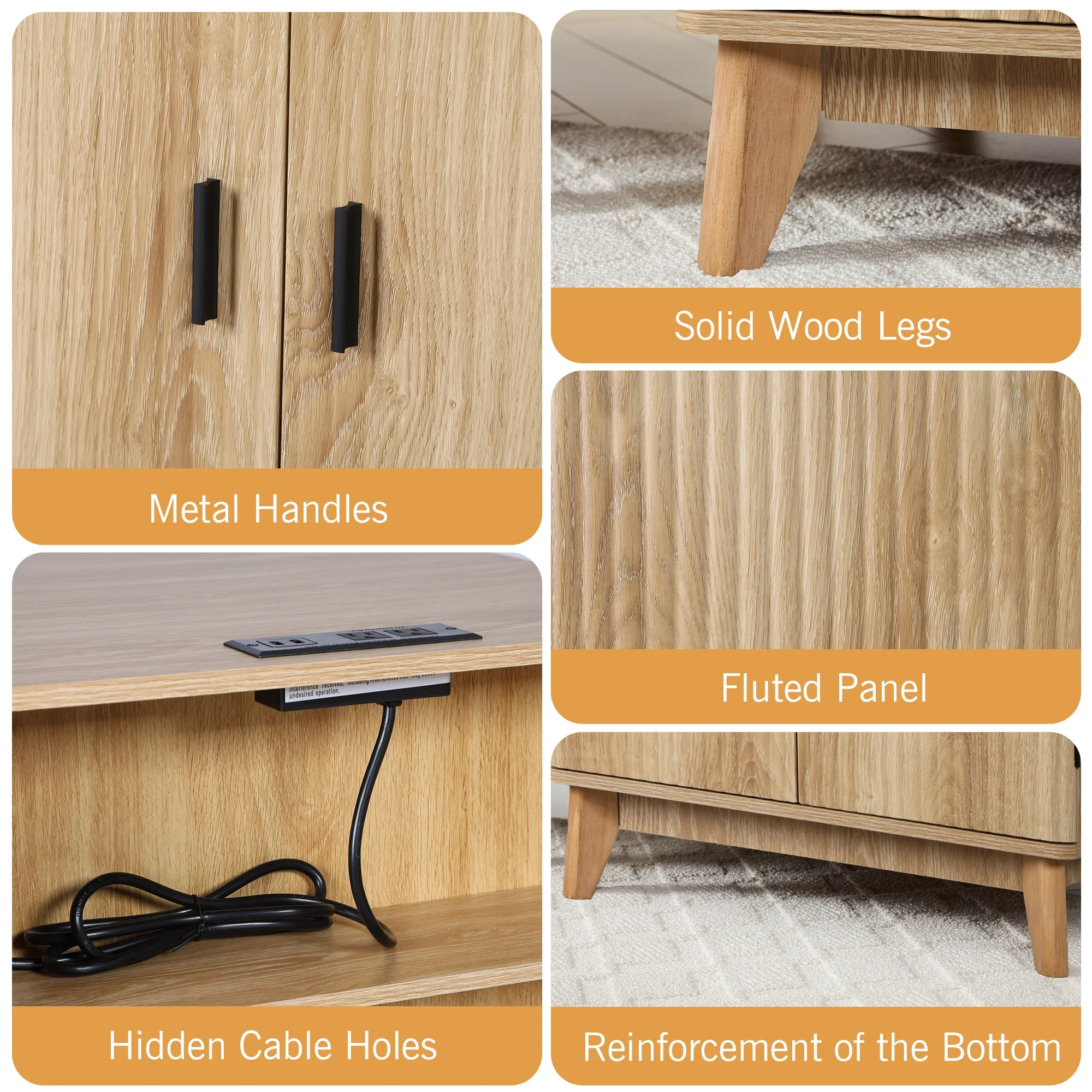 YOCWO Fluted Nightstand for Bedroom Set of 2 , Wood Bedside Table Set of 2 with Drawers, Black