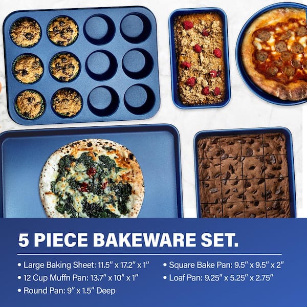 Classic Blue 20-Piece Aluminum Ultra-Durable Non-Stick Diamond Infused Cookware and Bakeware Set