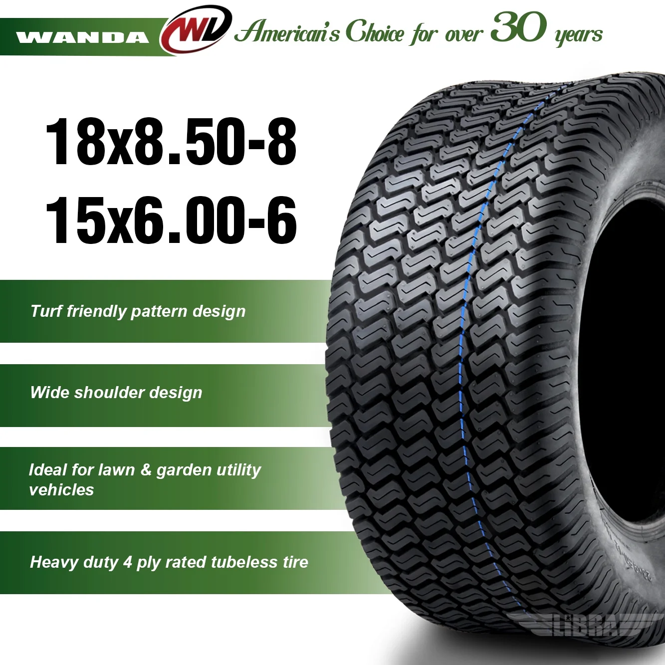 Set of 4 New Lawn Mower Turf Tires 15x6-6 Front & 18x8.5-8 Rear /4PR -13016/28