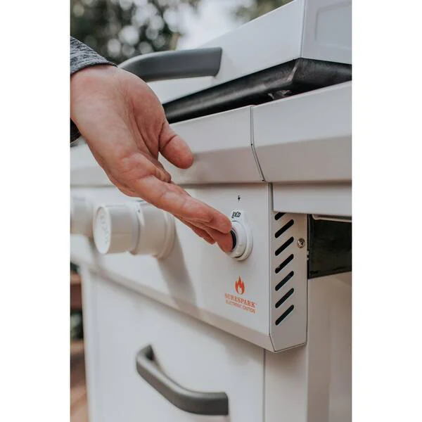 36 in. 3-Burner Propane Flat Top Grill / Griddle in Chalk Finish with Enclosed Cart and Hood