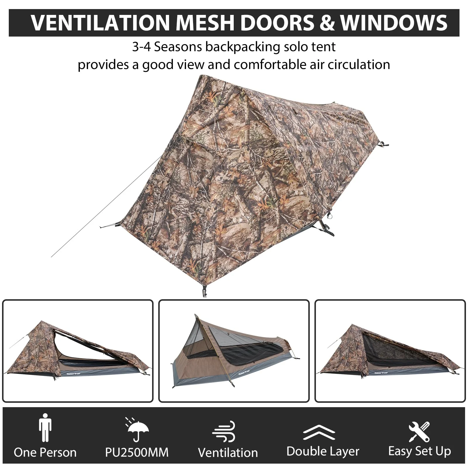 GEERTOP Ultralight Bivy Tent for 1 Person 3 Season Waterproof Single Person Backpacking Tent for Camping Hiking Backpack Travel Outdoor Survival Gear