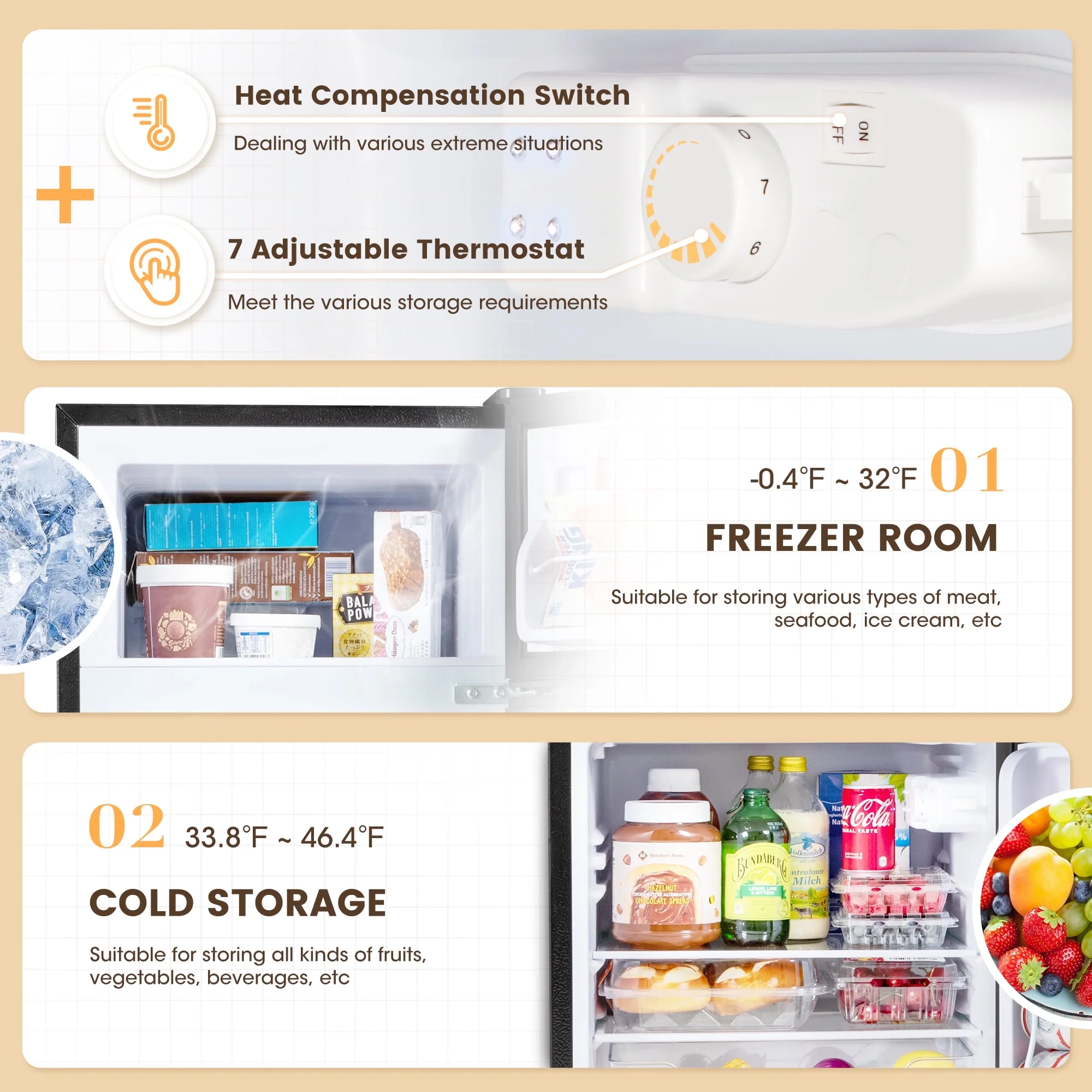 Manastin 3.5 Cu.Ft Mini Fridge with Freezer �C Quiet, Energy-Efficient, and Space-Smart, Black