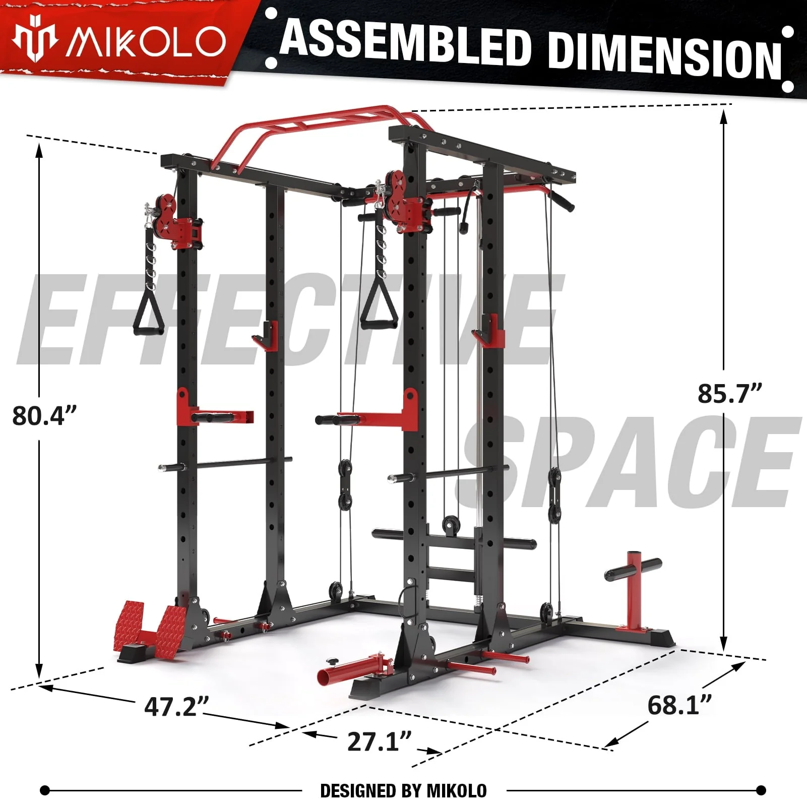 Mikolo Power Rack Cage, 1500LBS Weight Cage with 800LB Capacity Adjustable Weight Bench, Multi-Function Workout Rack Cage with Storage System, J-Hook, Band Peg, Battle Rope Ring Home Gym