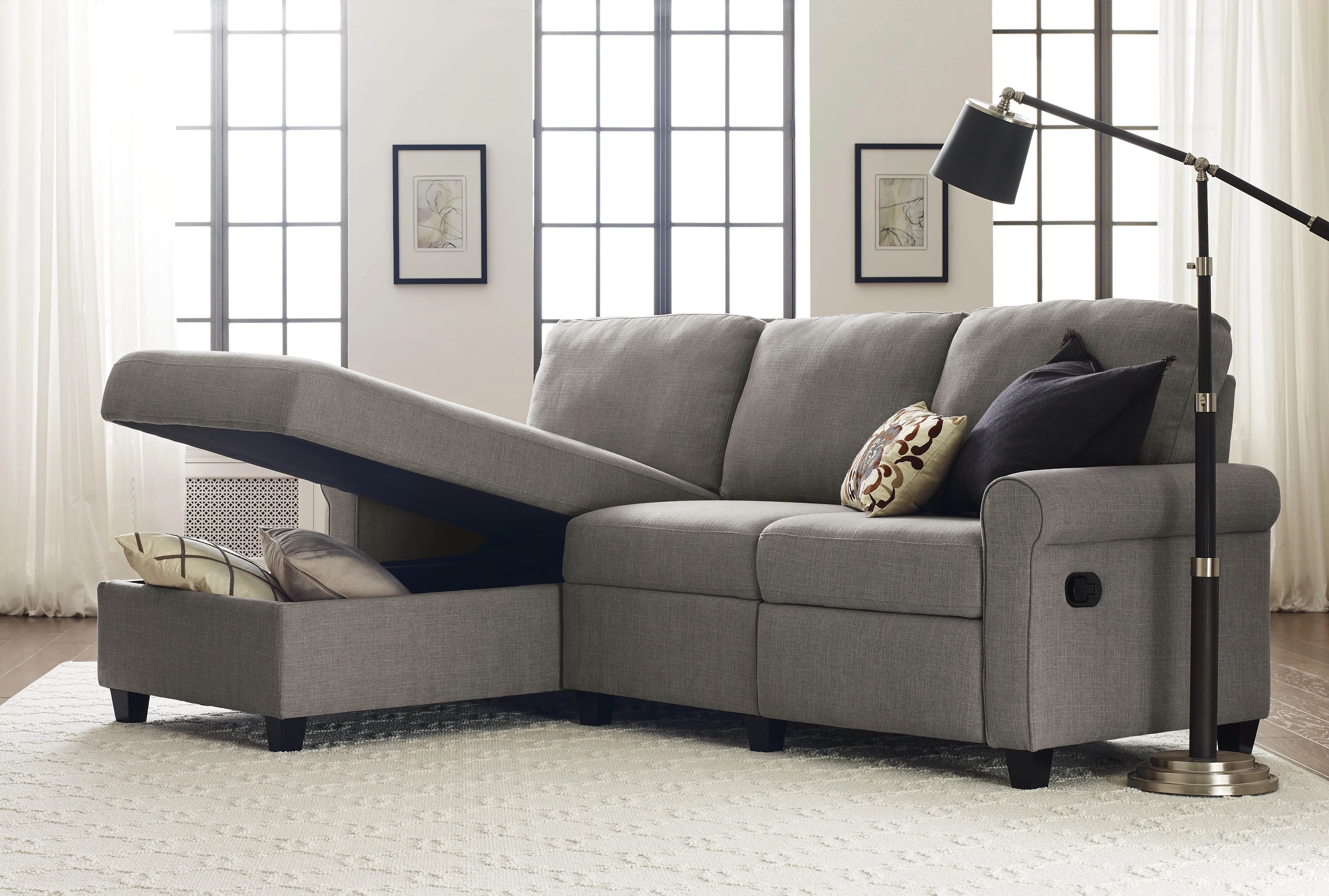 Serta Copenhagen Reclining Sectional with Right Storage Chaise - Oatmeal