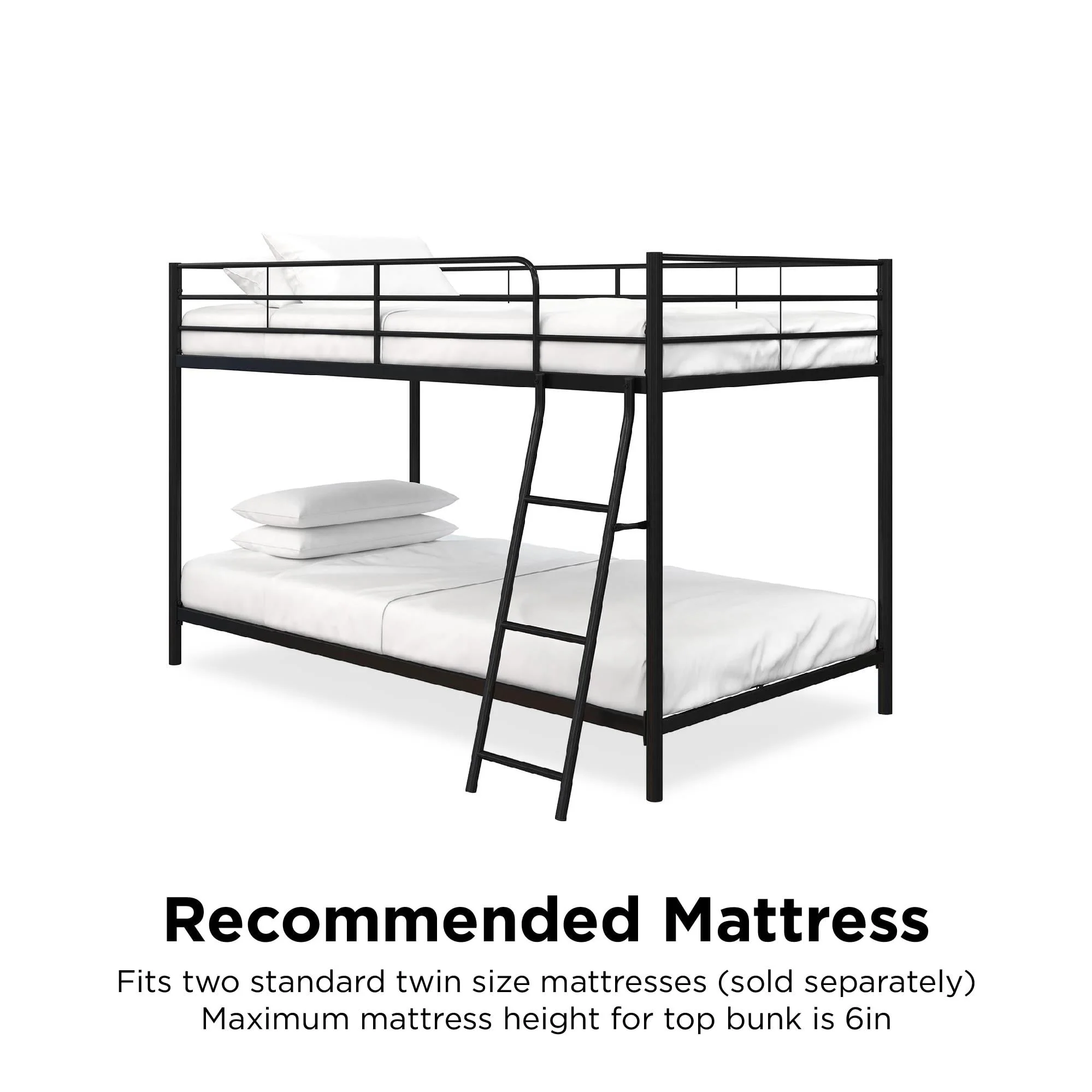 Mainstays Small Spaces Twin-over-Twin Low Profile Junior Bunk Bed, Black